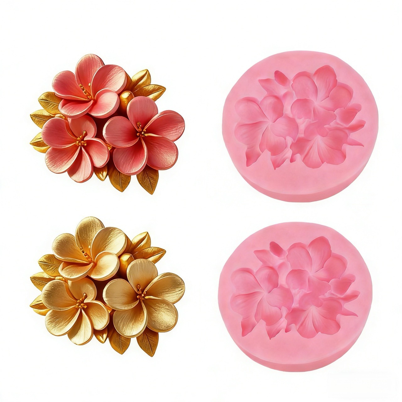 Soap Making Designs - 2 Pink Plumeria Silicone Molds with