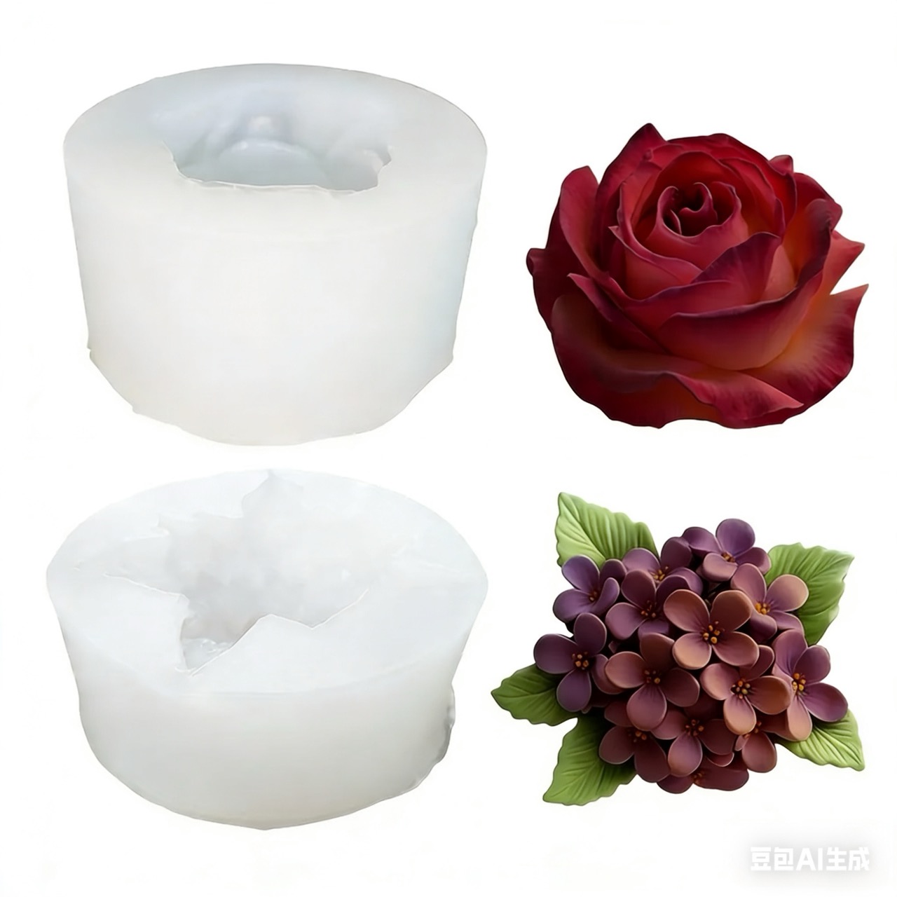 Soap Making Designs - 2-Piece 3D Rose and Lilac Silicone